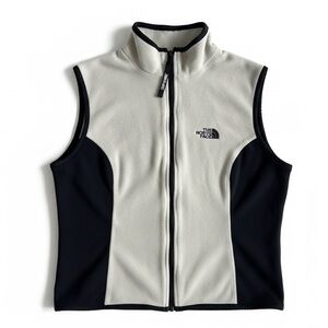 The North Face Fleece Vest Lightweight Trail Running Outdoor Hike Cream Black M